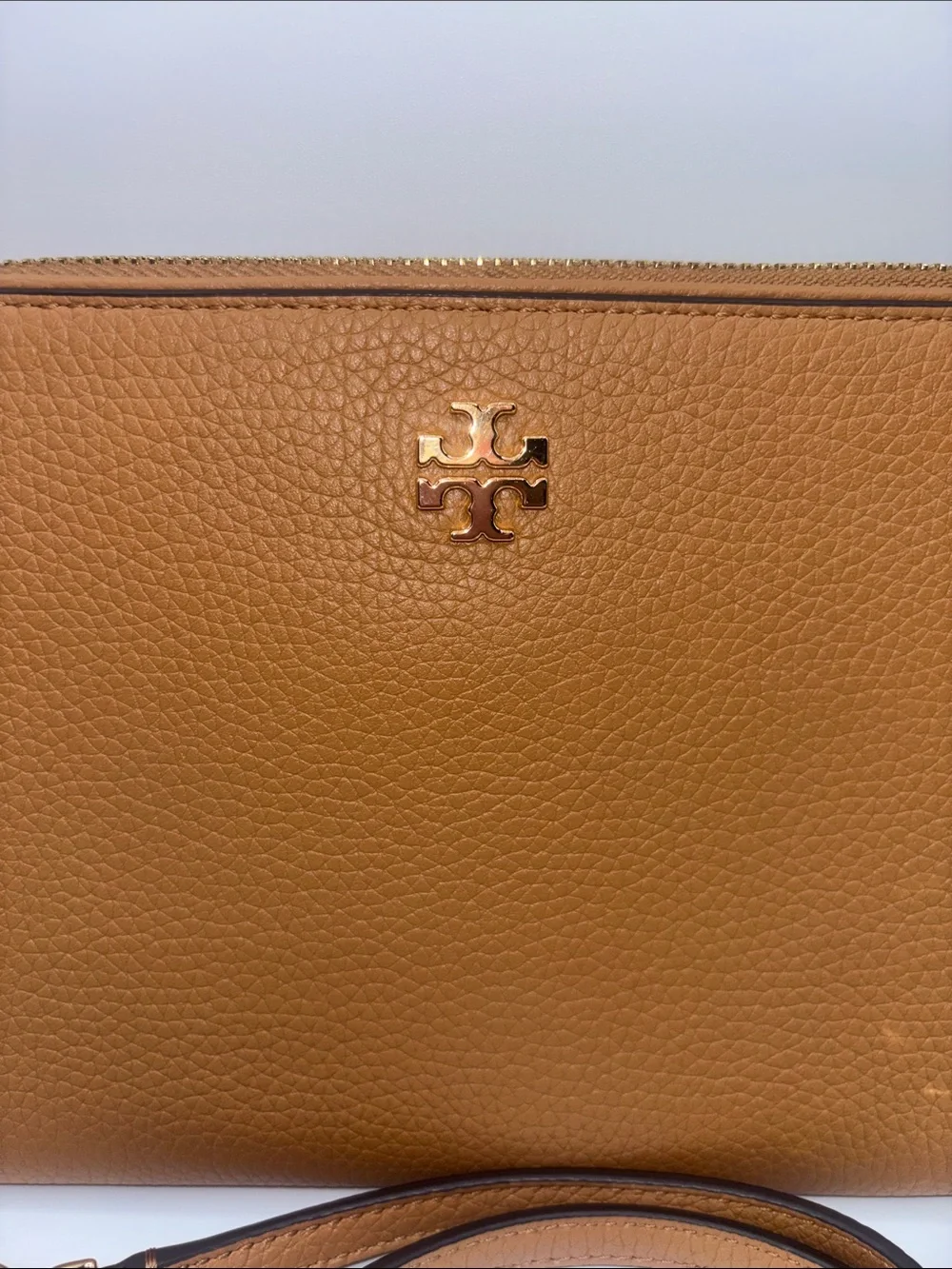 Tory Burch Pebbled Leather Crossbody in Taffee Brown with Gold Hardware